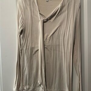 CAbi Cream Long Sleeve Tie-Neck Blouse